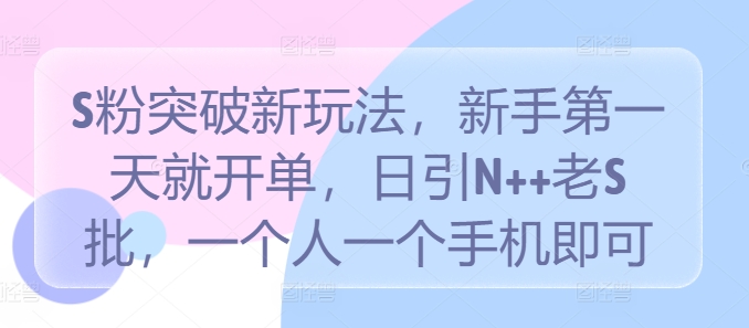 S粉突破新玩法，新手第一天就开单，日引N++老S批，一个人一个手机即可【揭秘】-神牛哥资源总站